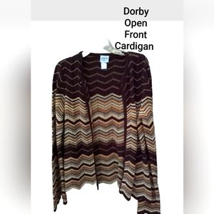 Dorby Womens Small/Medium Brown + Geometric Sweater Bell Sleeve Boho Open